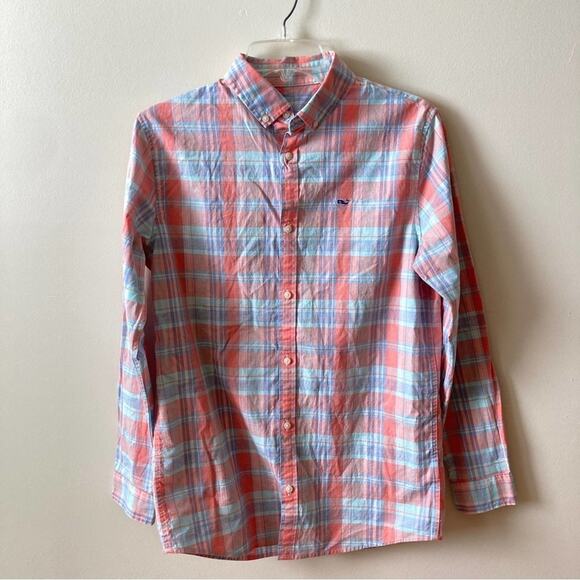Vineyard Vines Other - Vineyard Vines Boys XL Plaid Stretch Shirt Peach Blue